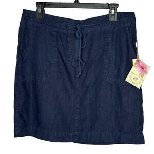 Margaritaville 100% Linen Navy Blue Beachy Vacation Cruise Skirt Size Medium New